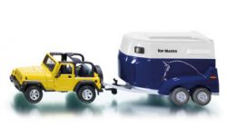 Jeep met paardentrailer en 2 paarden